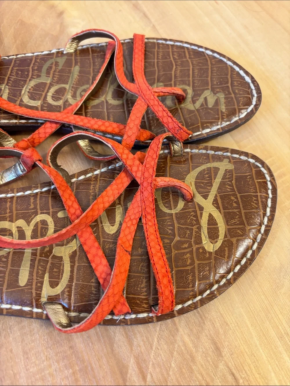 Sam Edelman Orange and Brown Strappy Ankle Tie Sandals - Picture 3 of 3